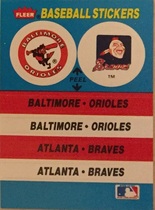 1987 Fleer Stickers 2 on 1 Team Logo Back #NNO Atlanta Braves|Baltimore Orioles