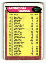 1976 Topps Base Set #465 Vikings Checklist