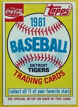 1981 Topps Coca-Cola Team Sets #NNO Tigers Ad Card