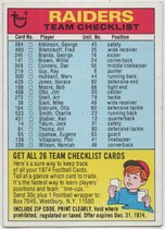 1974 Topps Team Checklists #20 Oakland Raiders