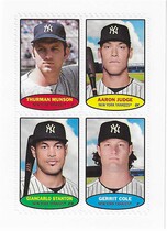 2023 Topps Heritage 1974 Topps Stamps #74BS-37 Thurman Munson|Aaron Judge|Giancarlo Stanton|Gerrit Cole