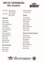 2002 Fleer Throwbacks #NNO Checklist Inserts