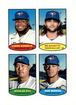 2023 Topps Heritage 1974 Topps Stamps #74BS-21 Vladimir Guerrero Jr.|Bo Bichette|Hyun-Jin Ryu|Jose Berrios