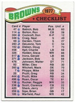 1977 Topps Base Set #206 Browns Checklist