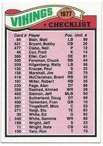 1977 Topps Base Set #215 Vikings Checklist