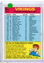 1974 Topps Team Checklists #15 Minnesota Vikings
