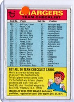 1974 Topps Team Checklists #24 San Diego Chargers