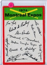 1974 Topps Team Checklists #15 Montreal Expos