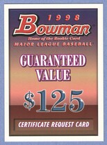 1998 Bowman Base Set #NNO Certificate Request Card