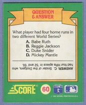 1991 Score World Series Trivia (Green Backs) #60 Q&
