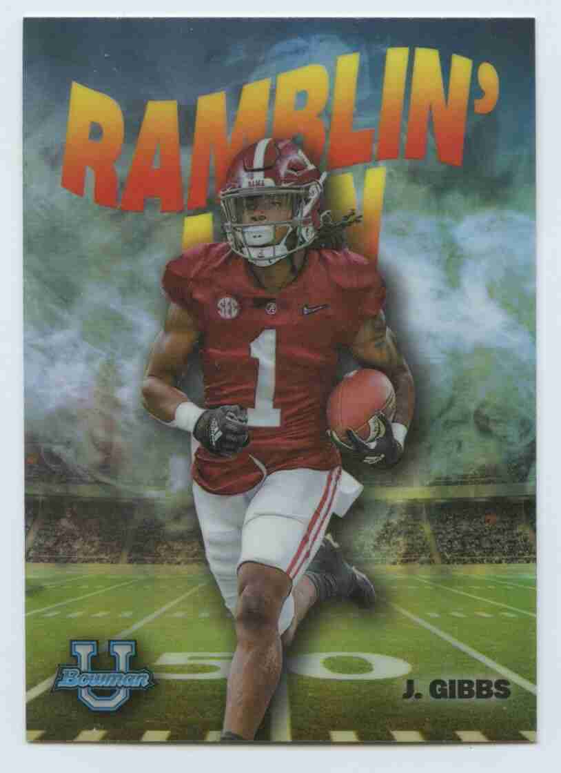 2022 Bowman University Blue Refractor newest Jamar Gibbs Rookie